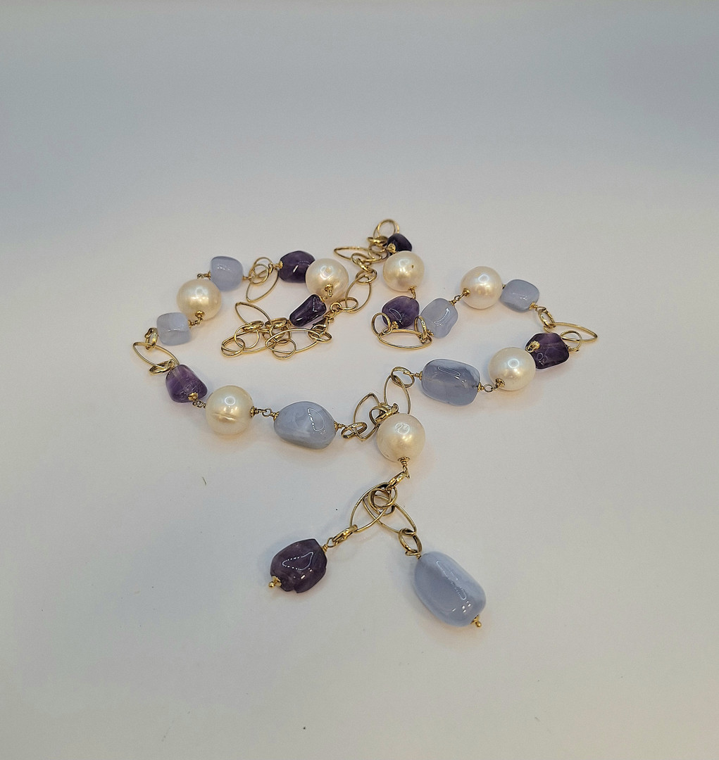 Collana oro perle pietre