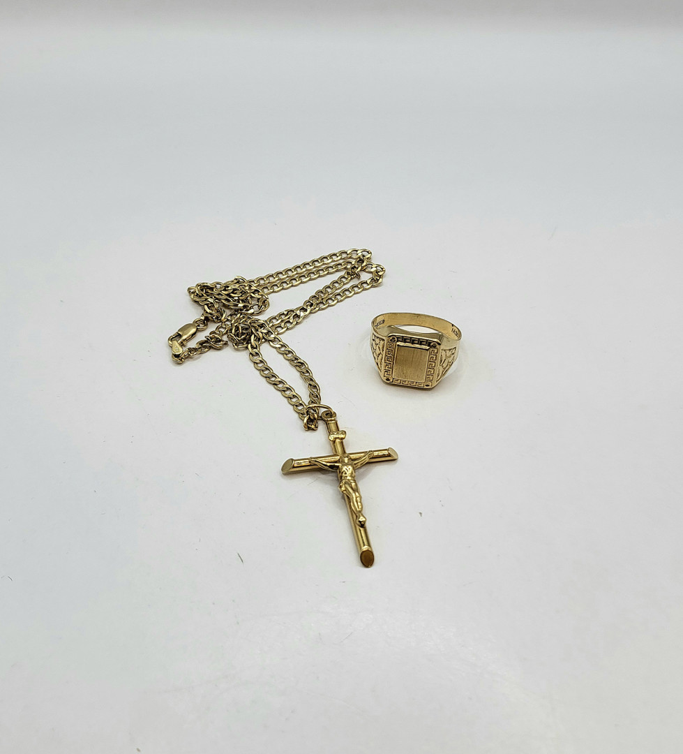 Catenina anello e croce oro