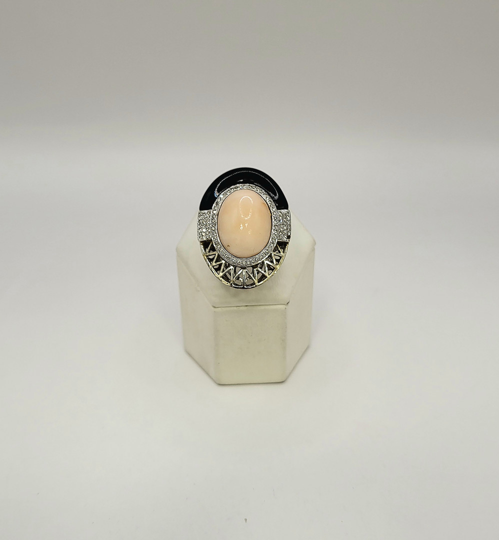 Anello onice corallo diamantini