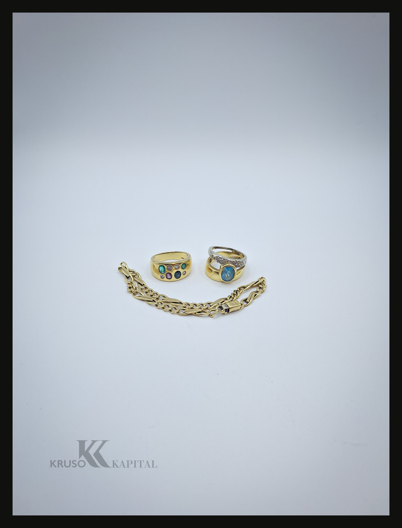 Bracciale e due anelli oro pietre diamantini 
