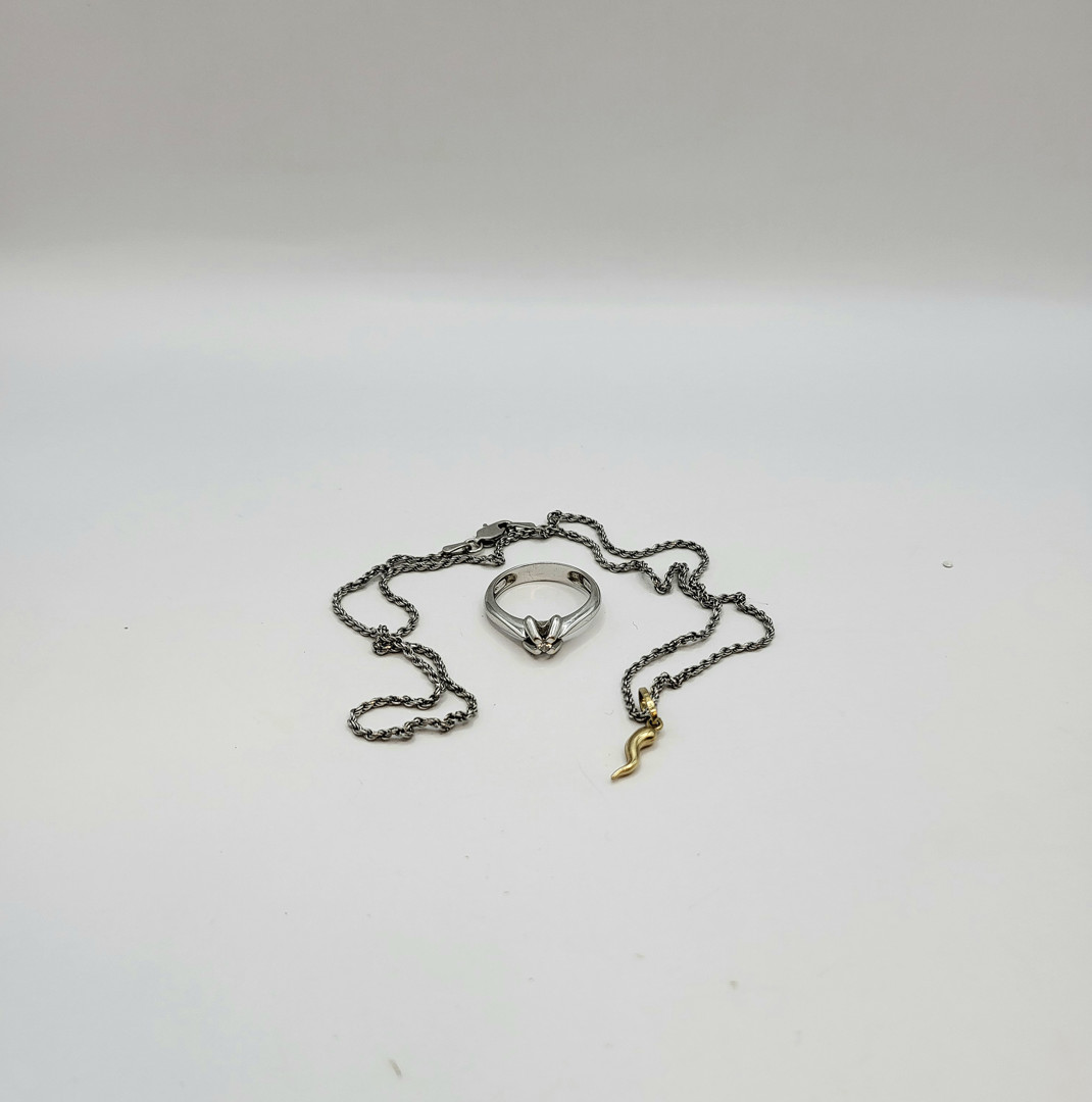 Collana anello e ciondolo oro diamantino