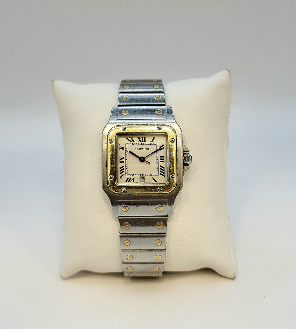 Bracciale con orologio acciaio oro Cartier Santos Galbee' movimento quarzo 