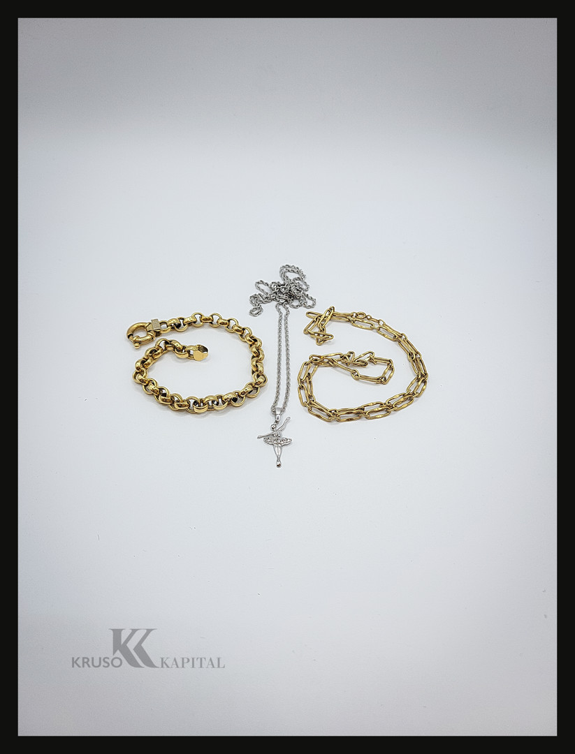 Bracciale due collane e ciondolo oro pietre 