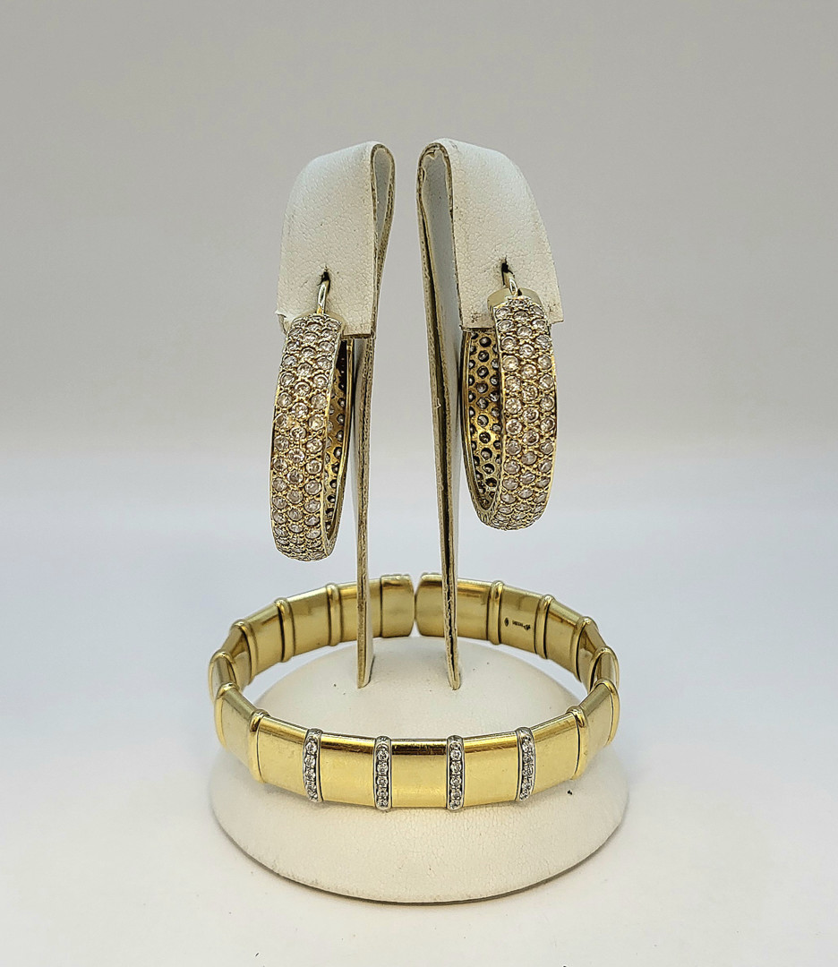 Bracciale e paio orecchini oro diamantini pietre