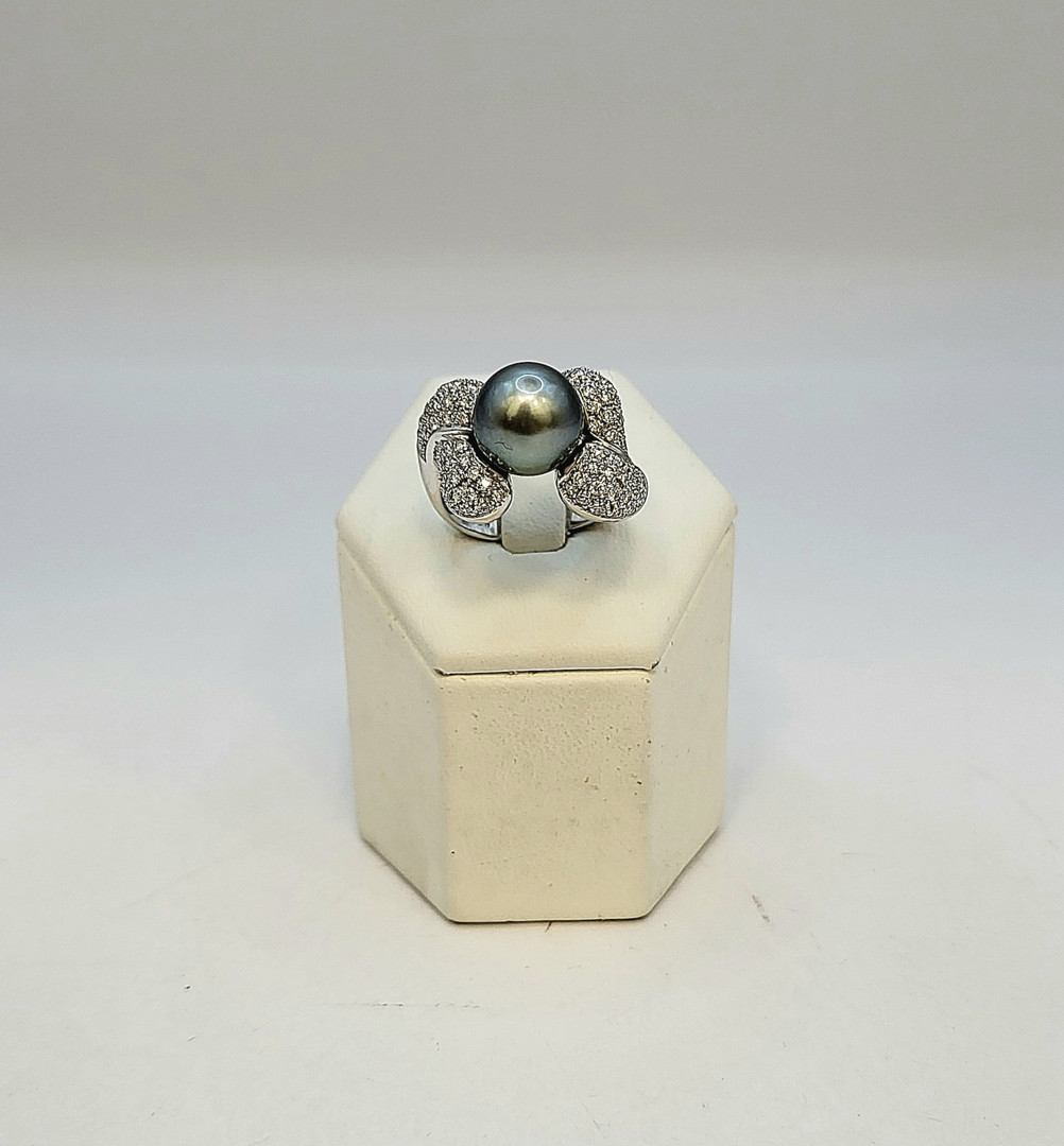 Anello oro perla diamantini