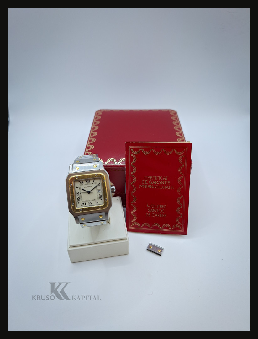 Bracciale con orologio acciaio Cartier Santos con scatola garanzia e maglia aggiuntiva a corredo