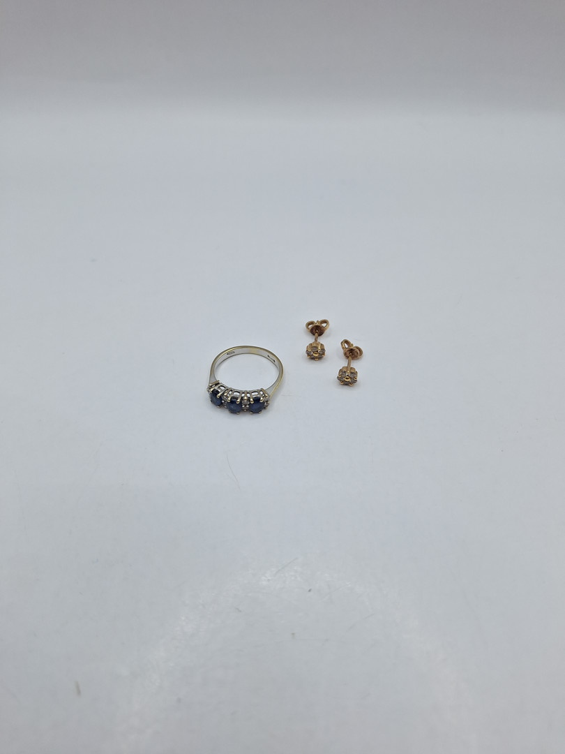 Anello e paio orecchini oro pietre diamantini