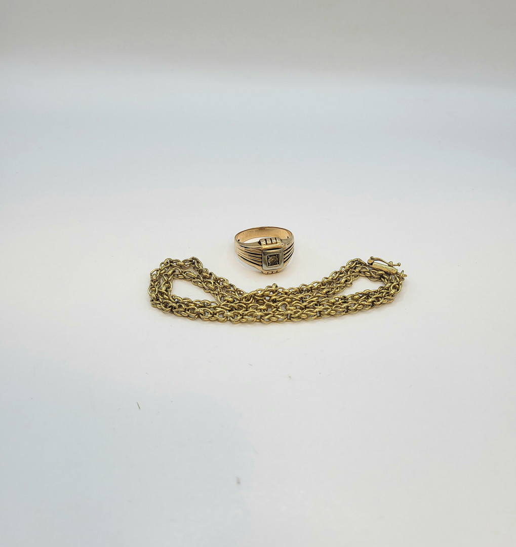 Catena e anello oro pietra