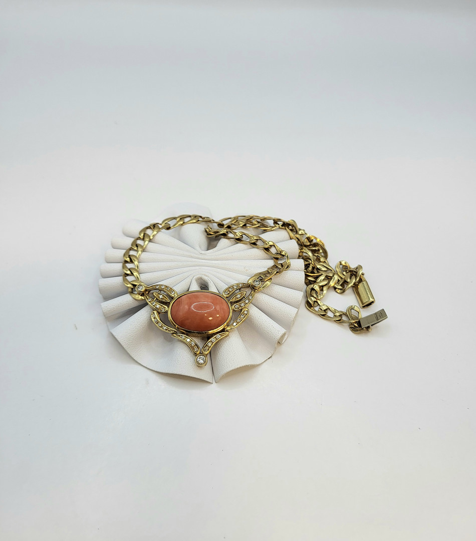 Collana oro corallo diamantini