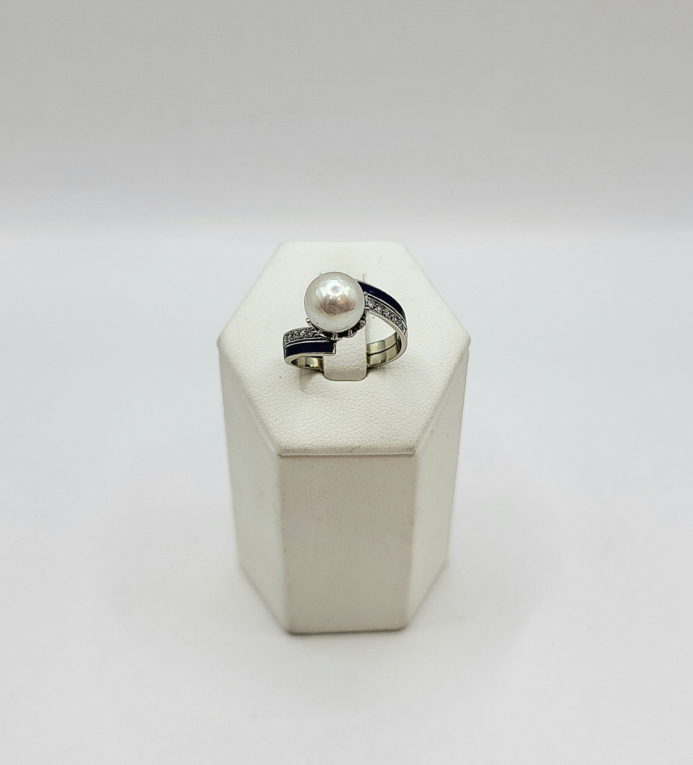 Anello oro smalto perla diamantini