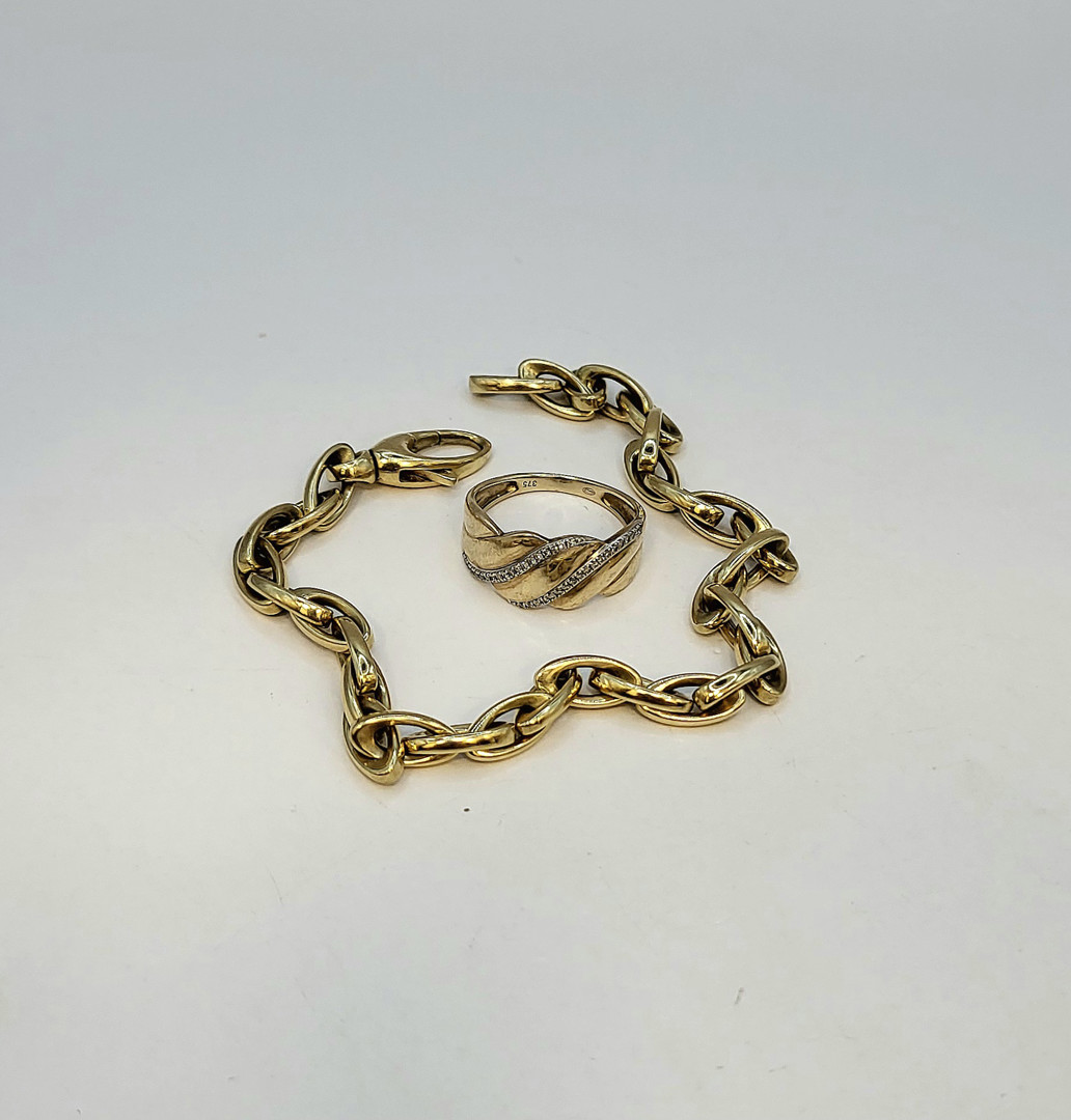 Bracciale e anello oro diamantini