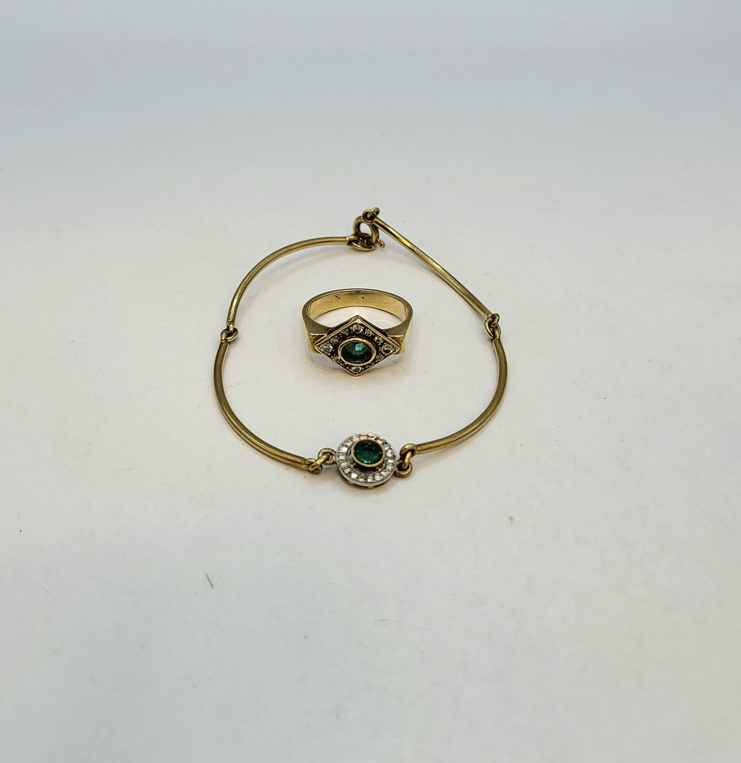 Bracciale e anello oro diamantini pietre 