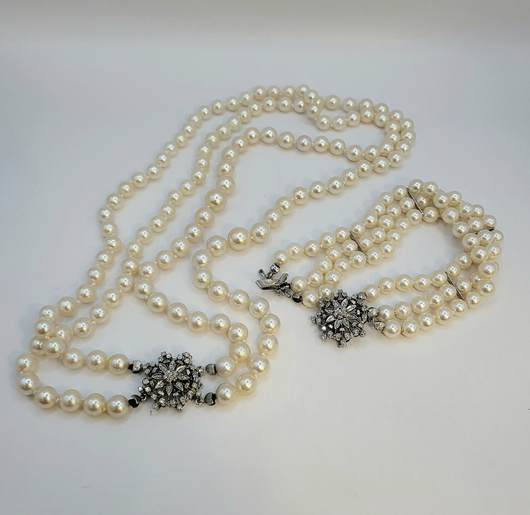 bracciale collana perle coltivate chiusure oro e diamanti