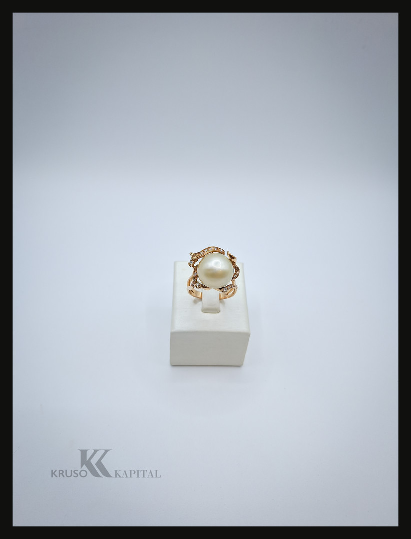 Anello oro perla diamantini 