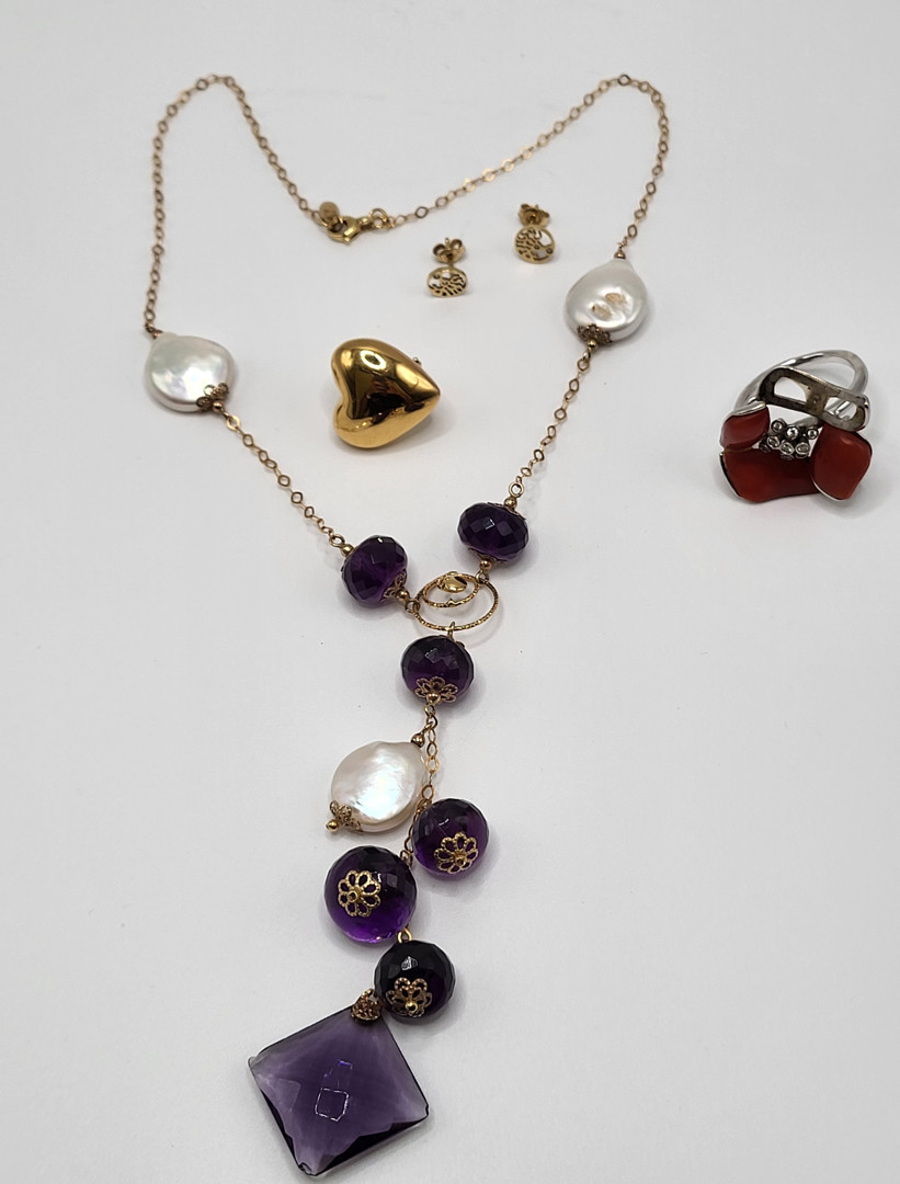 Anello tre orecchini collana oro pietre perle