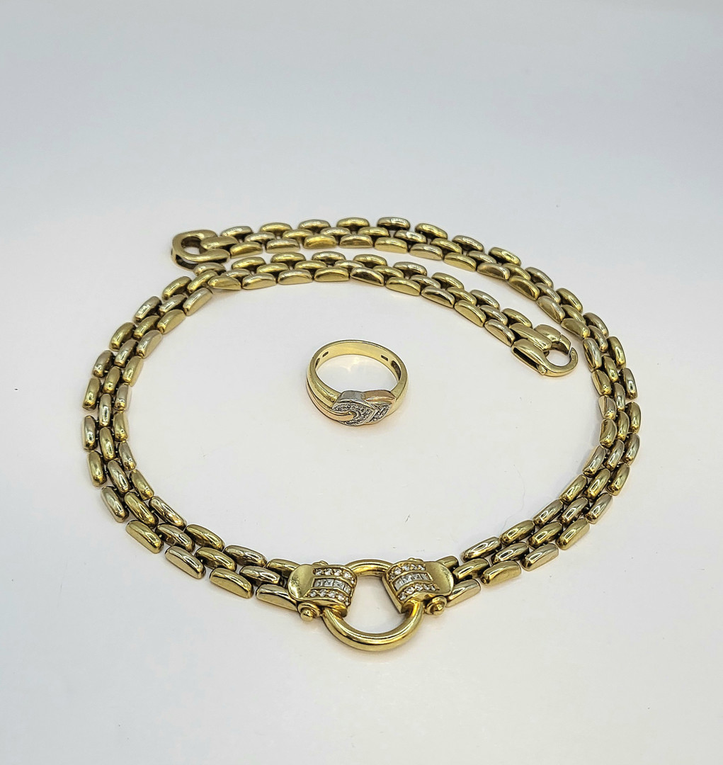 Collana e anello oro pietre diamantini