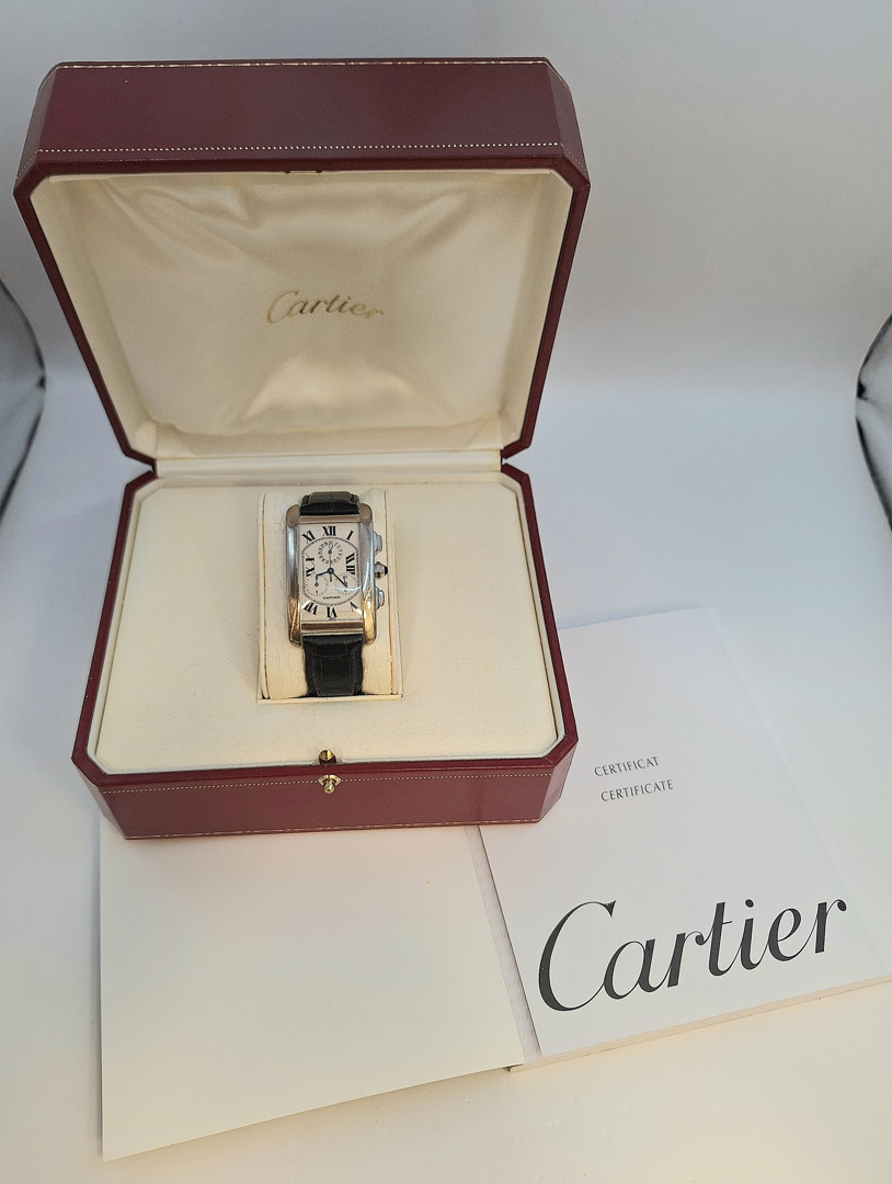 Cronografo e fibbia oro Cartier Tank Americaine scatola e garanzia a corredo