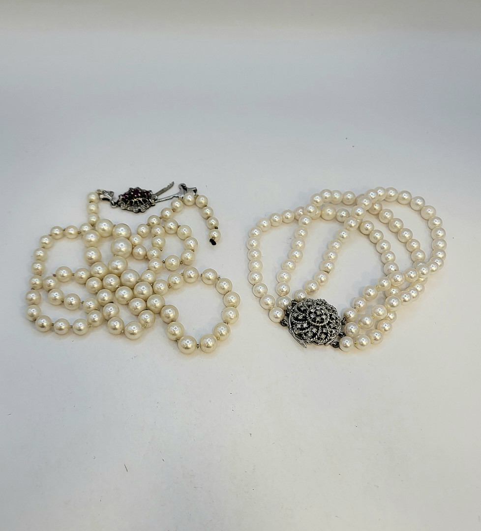 Bracciale e collana perle oro pietre diamantini 