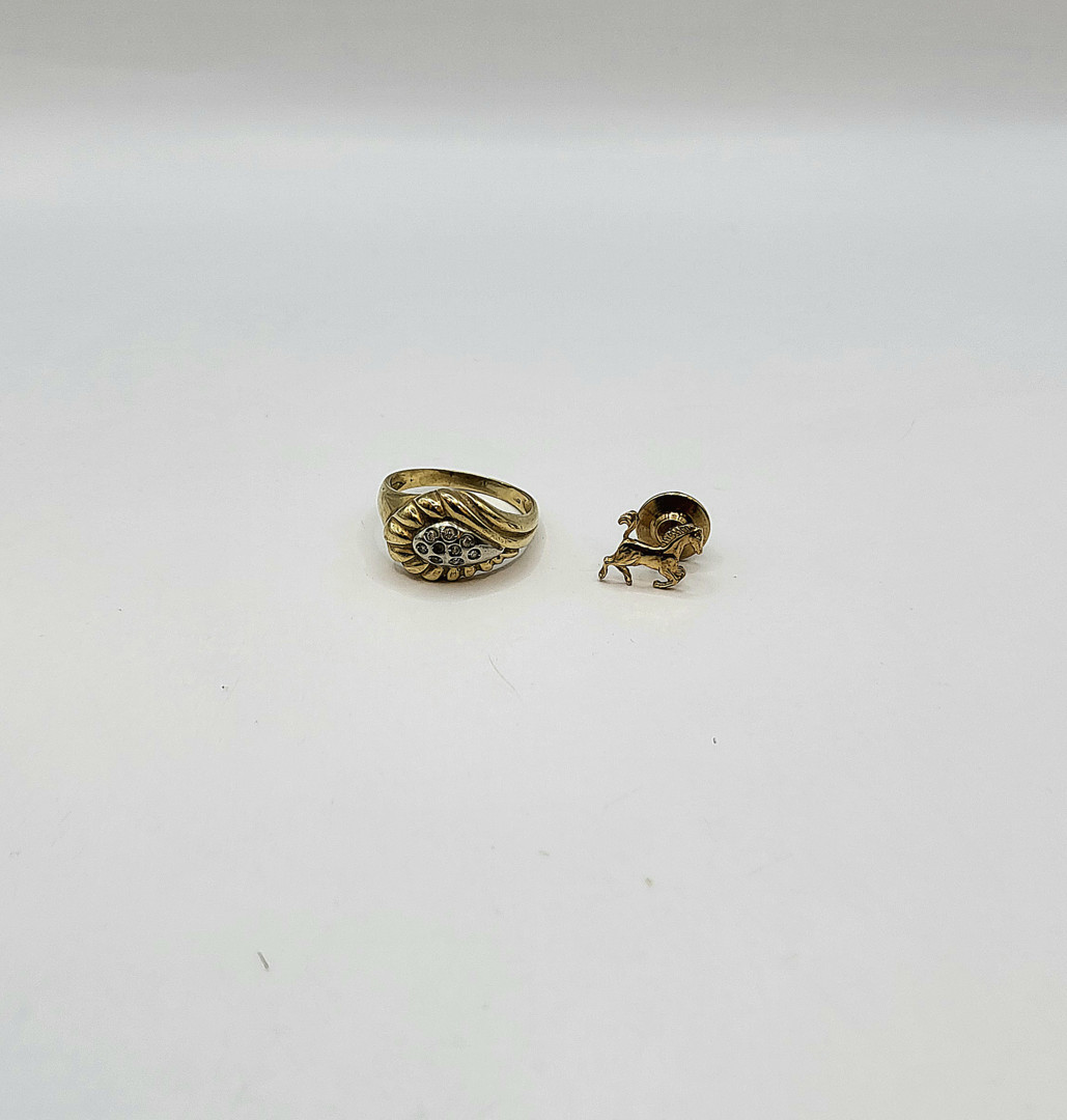 Anello e spilla oro pietre metallo