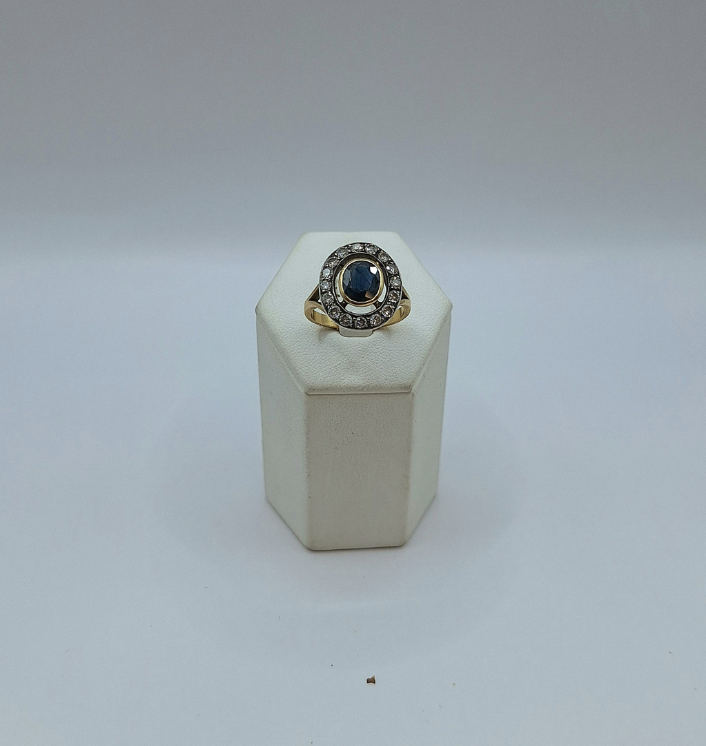 Anello oro argento pietra diamantini