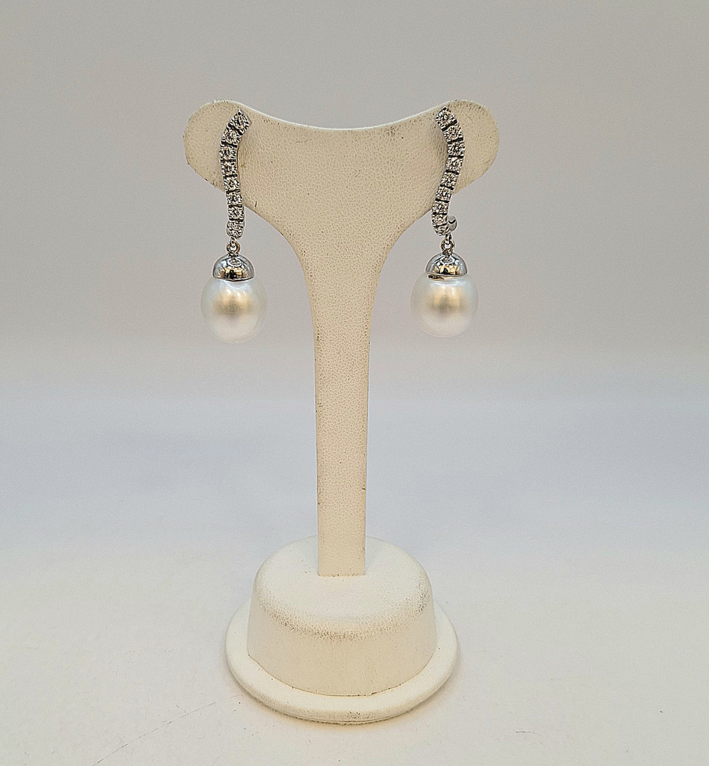 Paio orecchini oro diamantini perle 