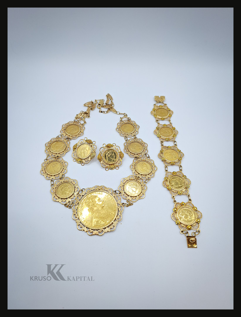 Collana bracciale e un paio di orecchini oro