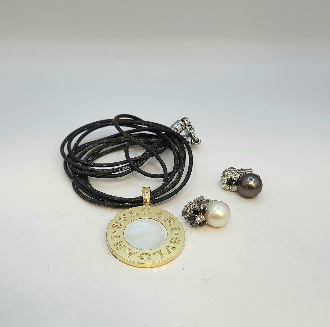 Paio orecchini Chantecler e collana Bulgari oro acciaio brillanti perle 
