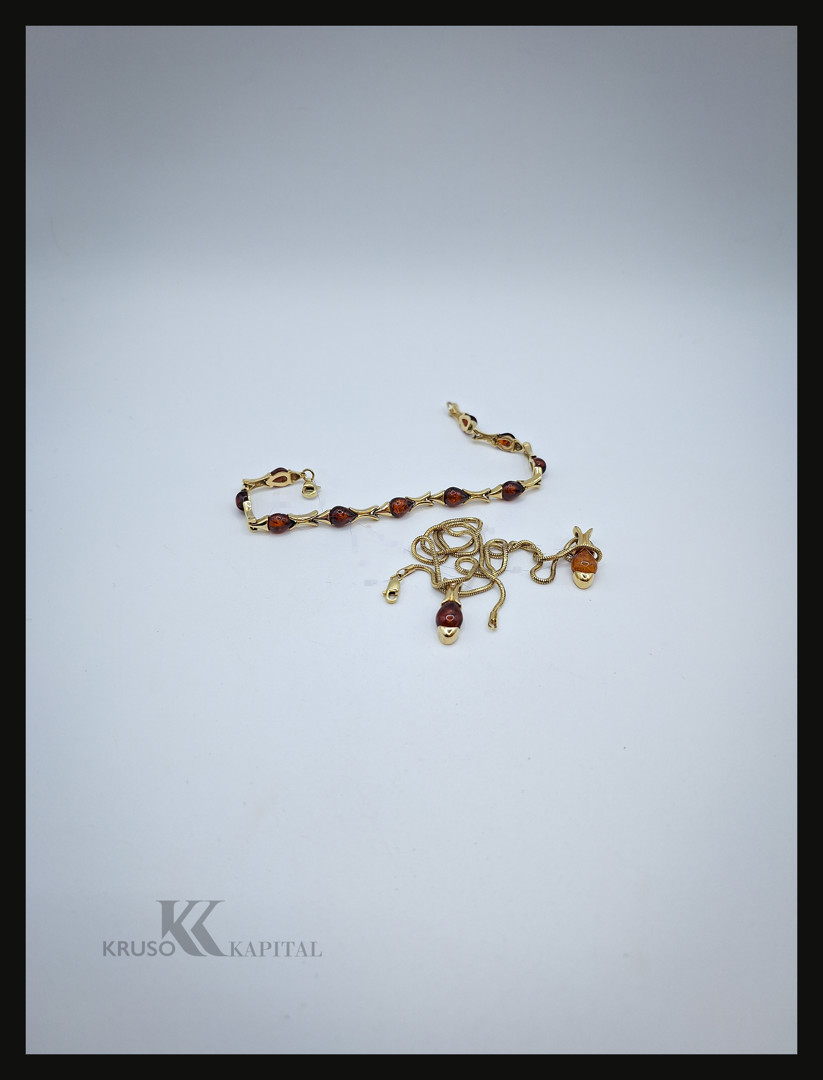 Collana bracciale due ciondoli oro pietre