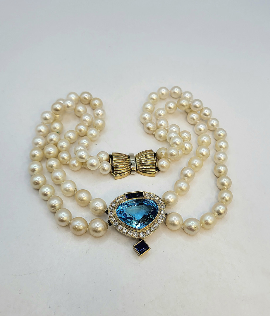 Collana perle oro pietre diamanti