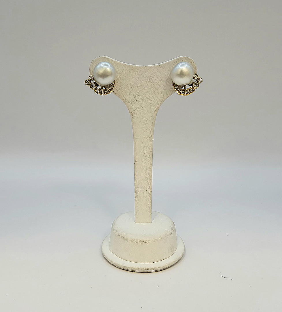 Paio orecchini oro perle diamantini