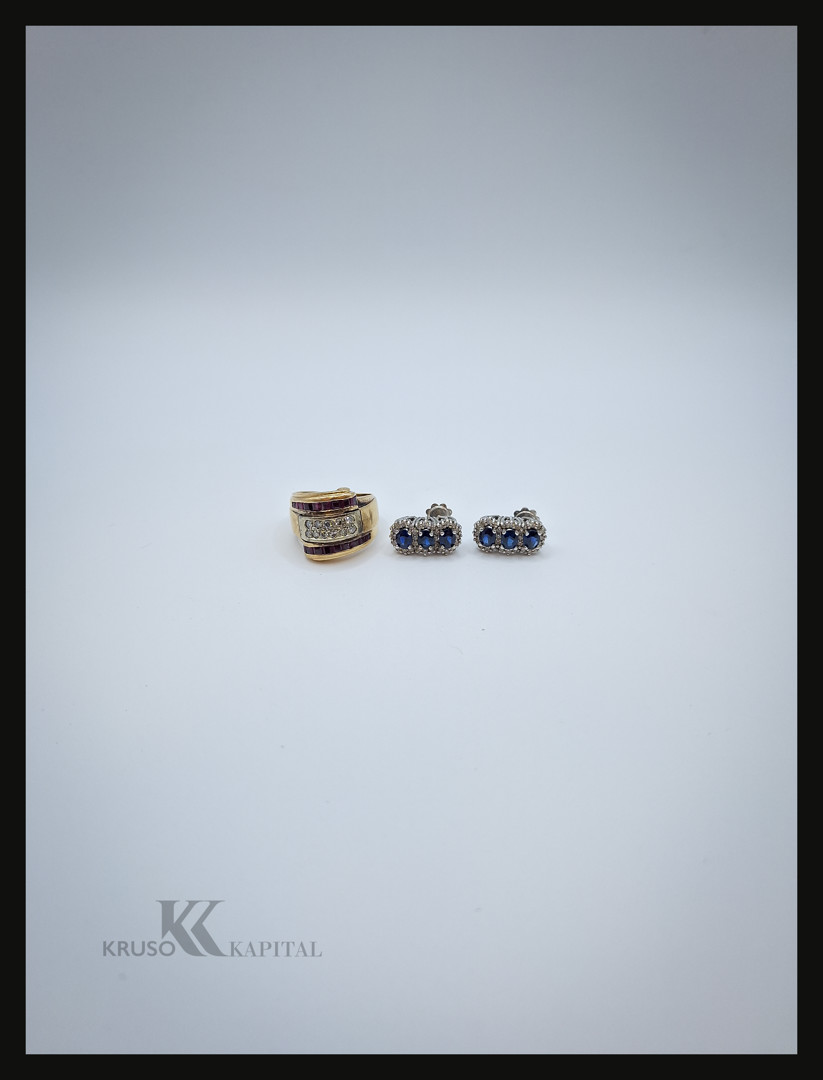 Anello e un paio di orecchini oro diamanti pietre