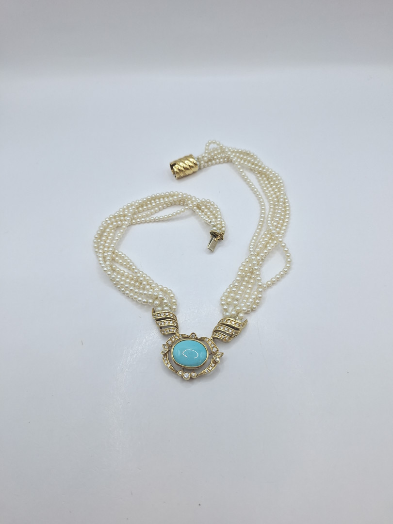 Collana perle oro diamanti pietra
