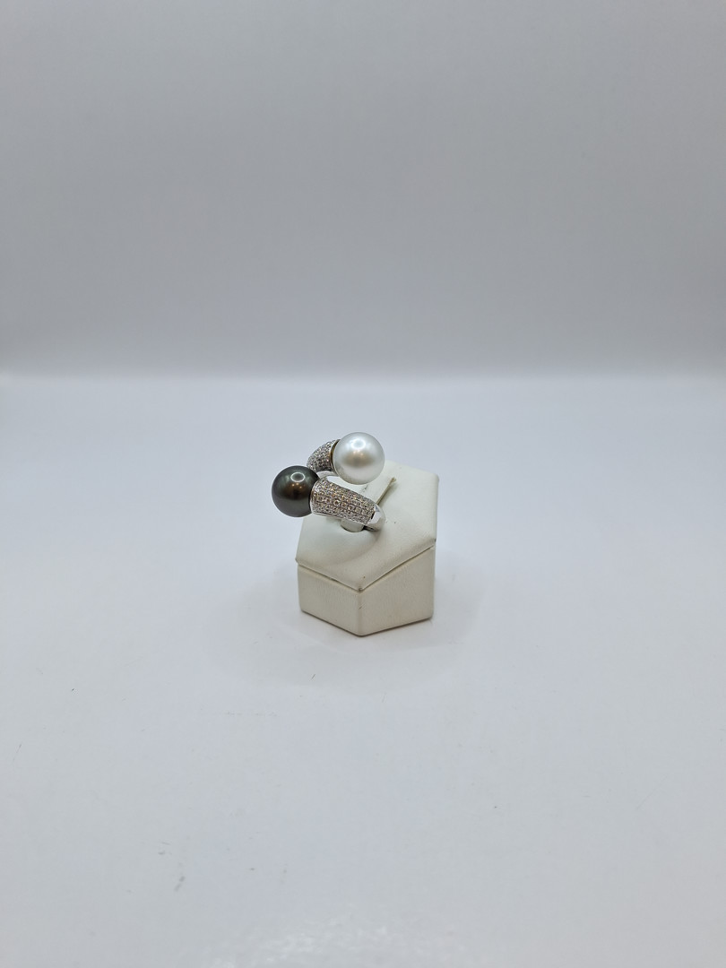 Anello oro diamantini perle