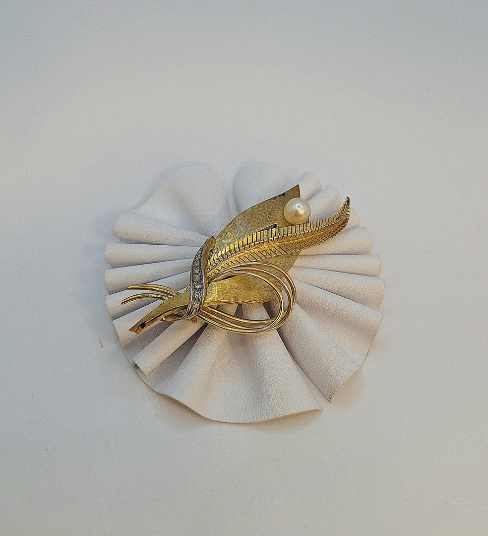 Spilla oro perla diamantini 