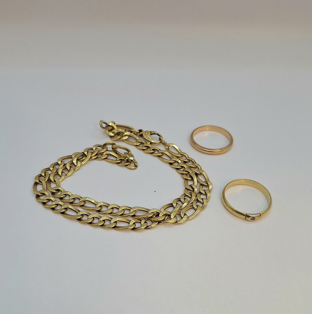 Collana e due anelli oro diamantino
