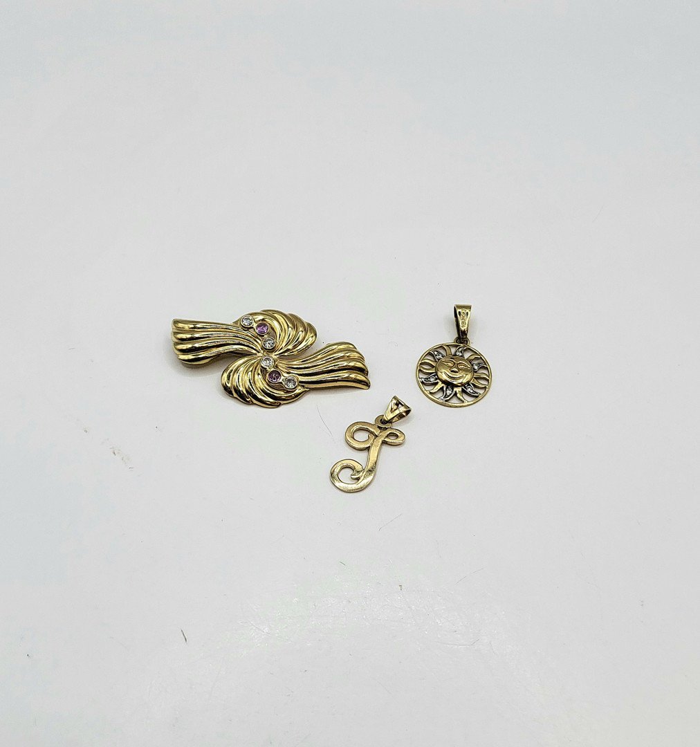 Spilla e due ciondoli oro pietre