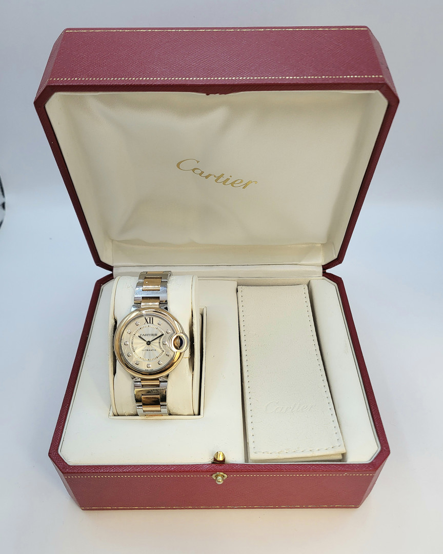 Bracciale con orologio acciaio oro Carier Ballon Bleu indici con diamanti automatico scatola