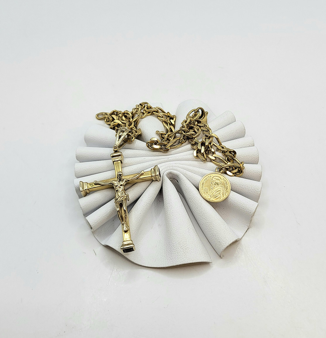 Collana croce e ciondolo oro pietre