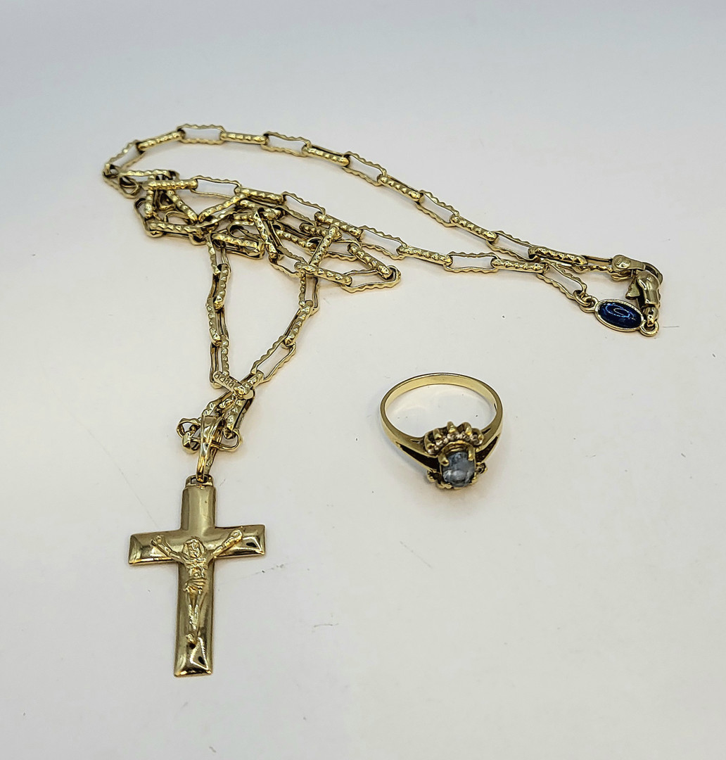 Anello collana croce oro pietre