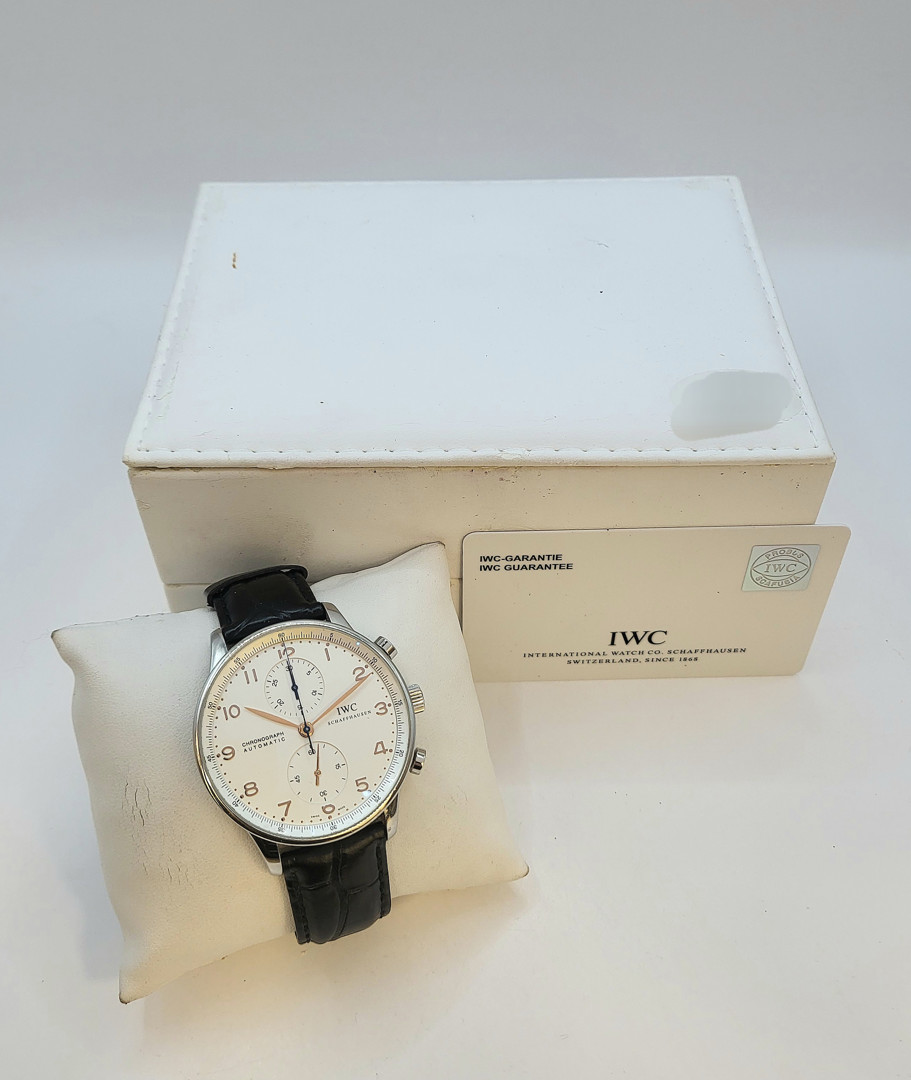 Cronografo acciaio IWC Portuguese con scatola usurata e garanzia a corredo