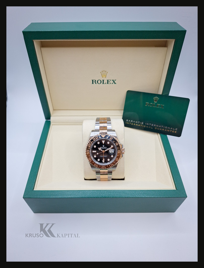 Orologio acciaio/ oro rosa Rolex GMT Master II quadrante nero con scatola e garanzia a corredo