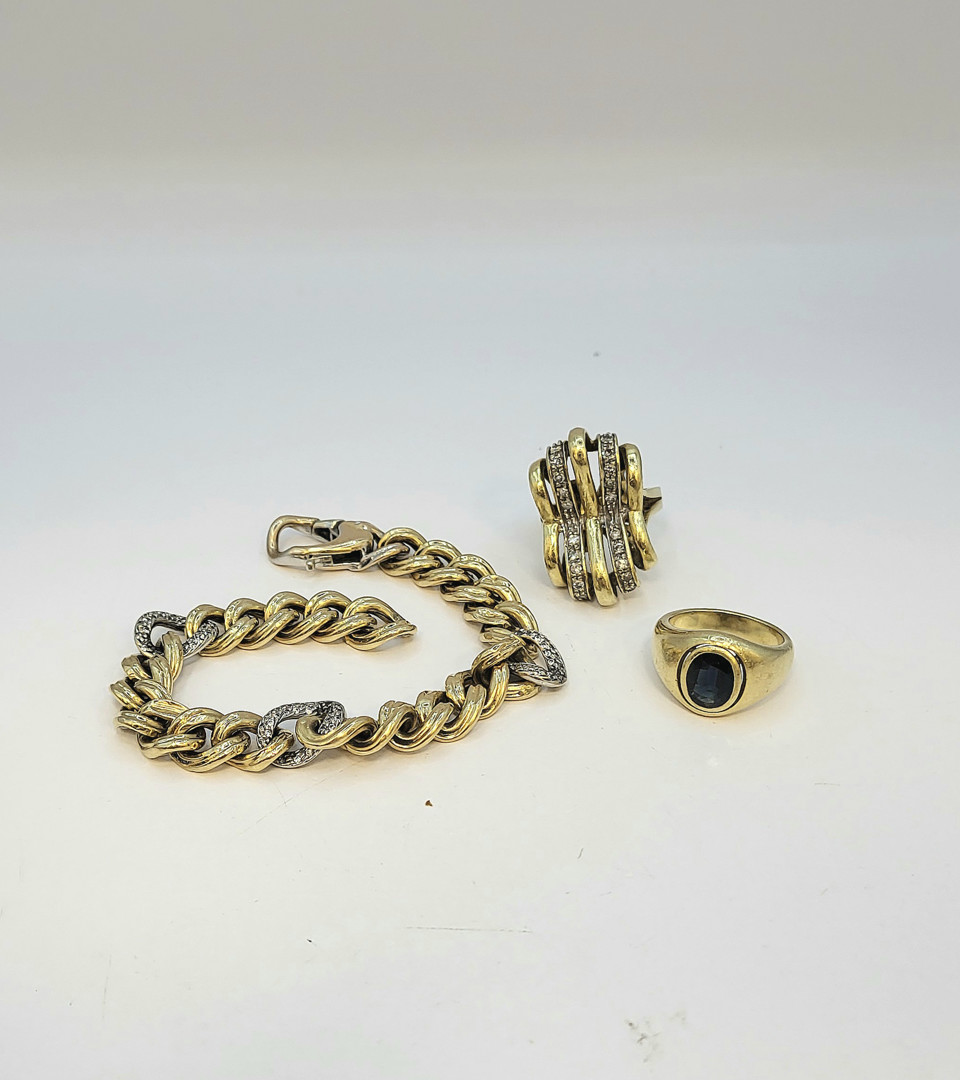 Bracciale e due anelli oro pietre diamantini 