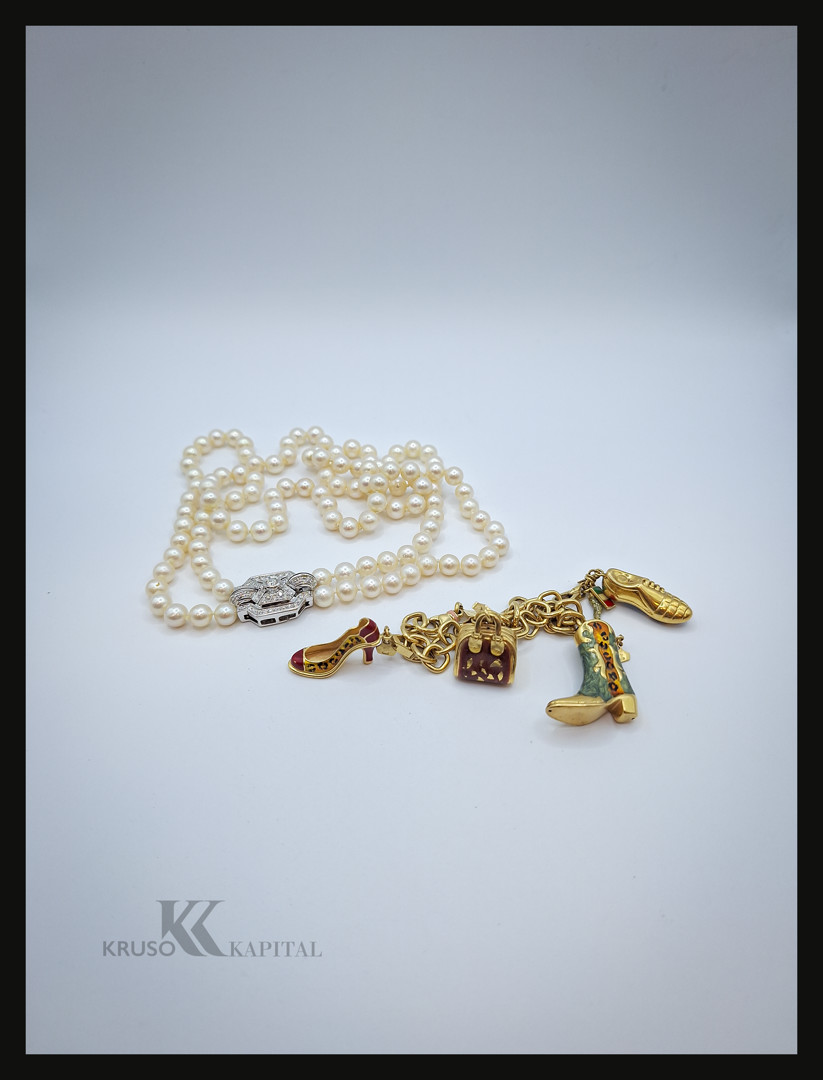 Collana bracciale oro perle diamanti smalti