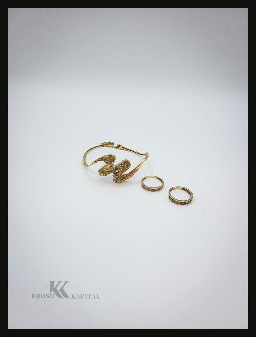Bracciale e due anelli oro diamantini pietre 