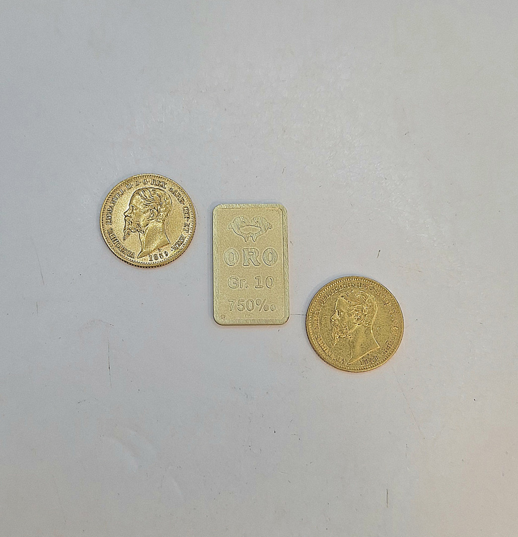Lingottino e due monete oro 