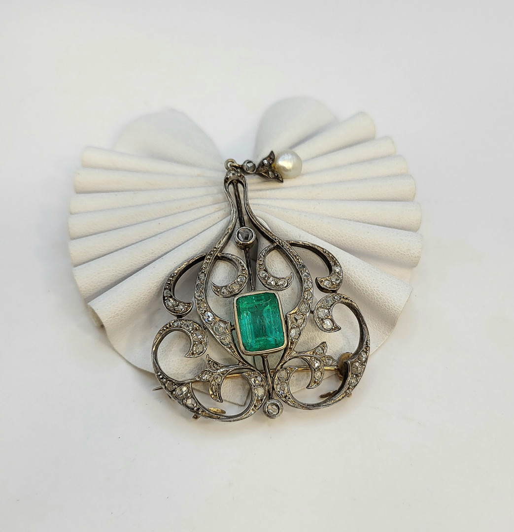 Spilla oro argento pietra diamantini perla 