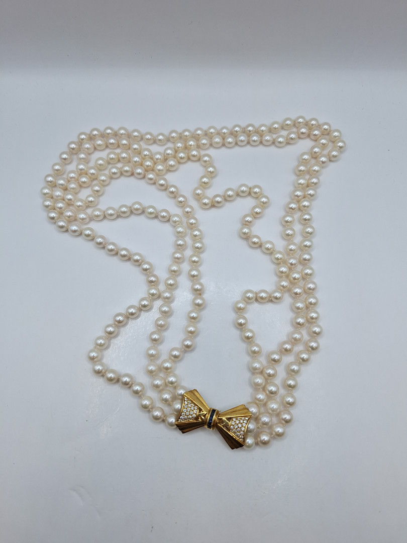 Collana oro perle pietre diamantini