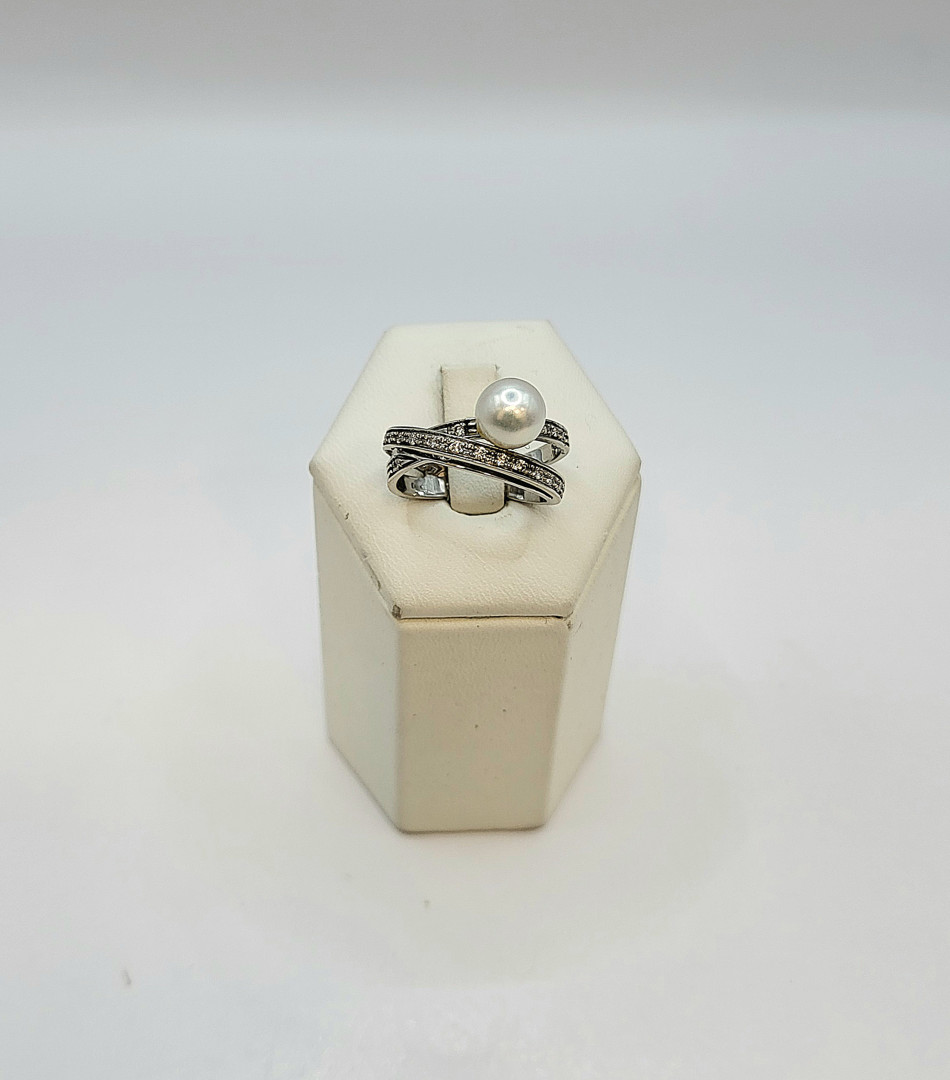 Anello oro diamantini perla
