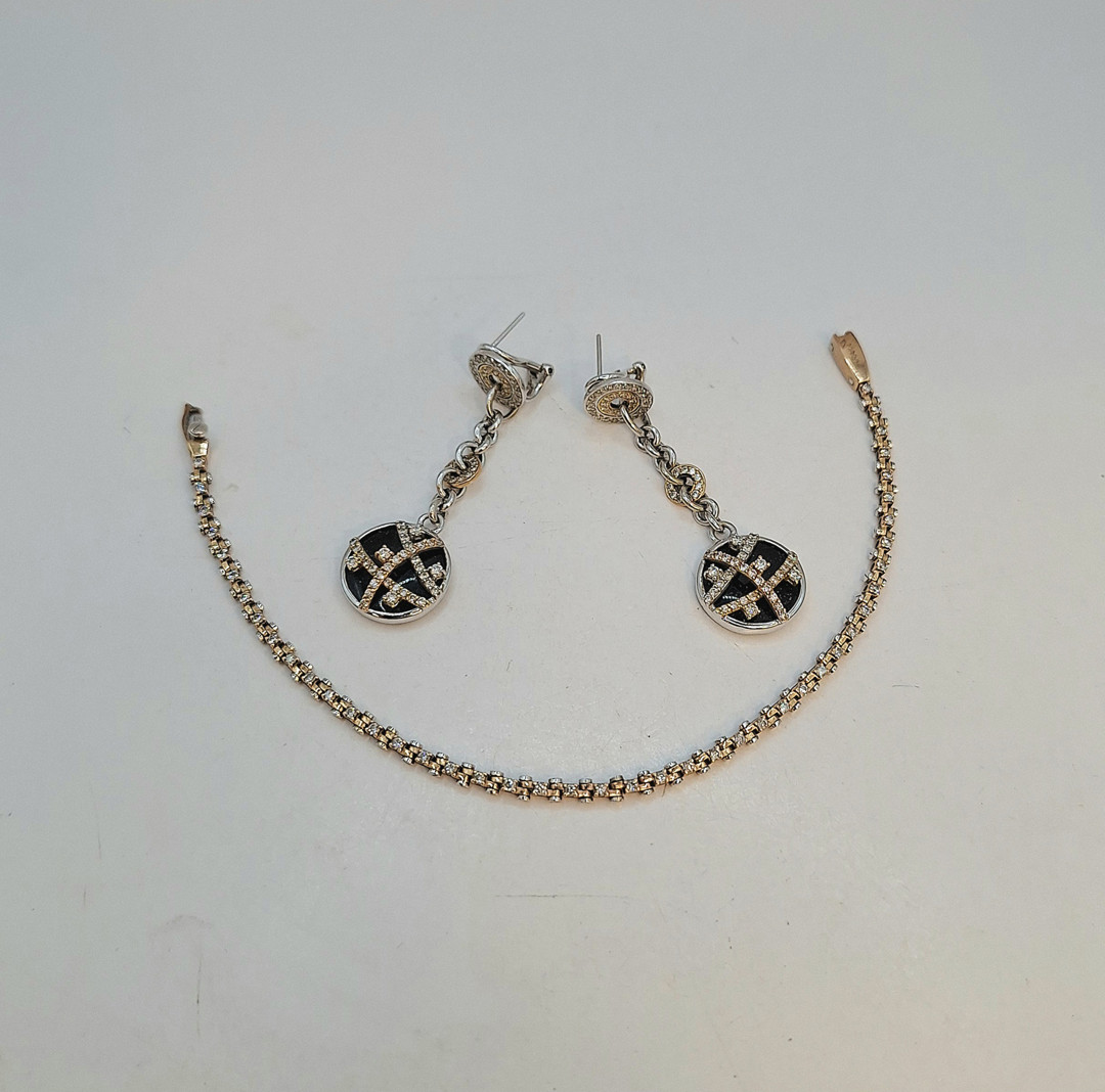 Bracciale a firma Barakà e paio orecchini oro diamantini pietre