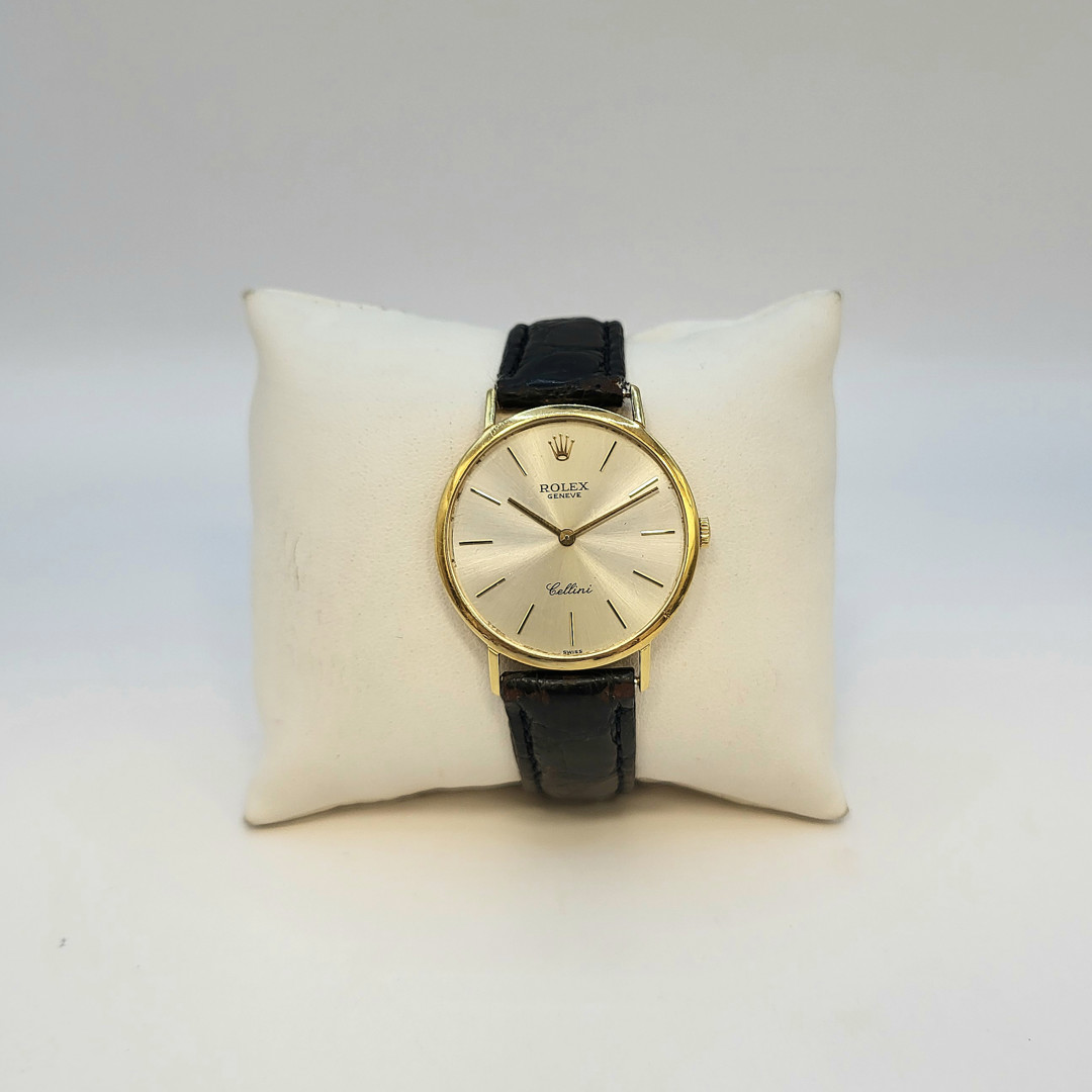 Orologio oro Rolex Cellini cinturino pelle fibbia oro manuale